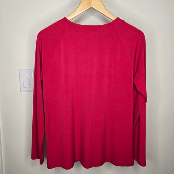 MICHAEL KORS Fusia Pink Long Sleeve Top Keyhole Neck Size M - Picture 2 of 7